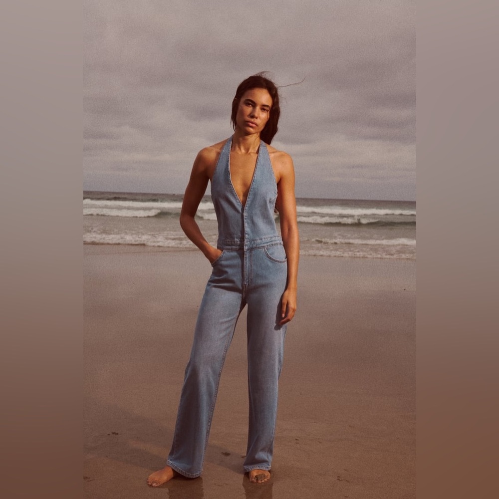 NWT Zara TRF Denim Halter Neck Jumpsuit - XS